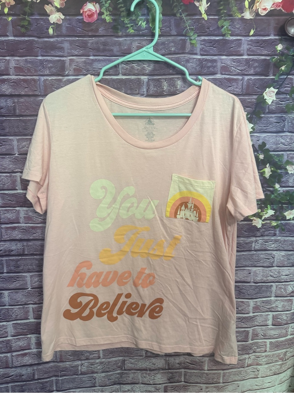 Disney Parks official women’s t shirt large pink peach oversized baggy